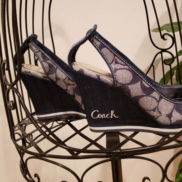 Coach Signature Tarrah Wedge Denim Sandals - Picture 3 of 8